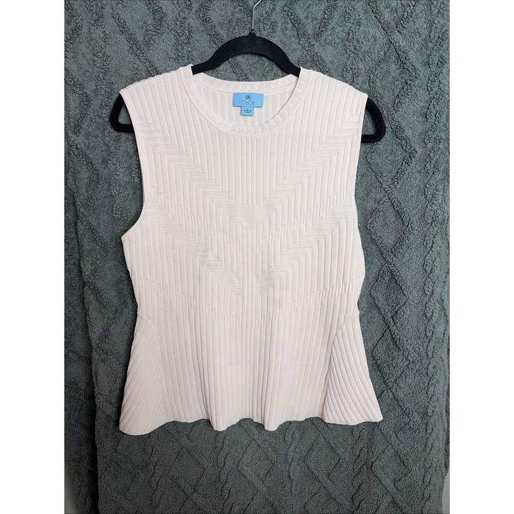 CeCe Women's Large Sleeveless Top Wide Ribbed, Summer Casual